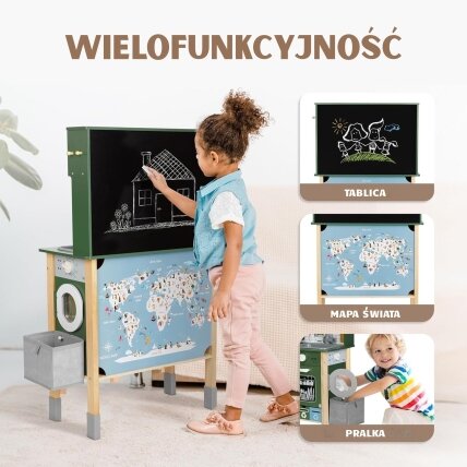 WOOPIE GREEN Medinė interaktyvi virtuvėlė 9in1 su skalbykle ir lenta 13