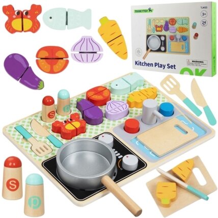 TOOKY TOY Medinė virtuvėlė su priedais – mažojo virėjo rinkinys