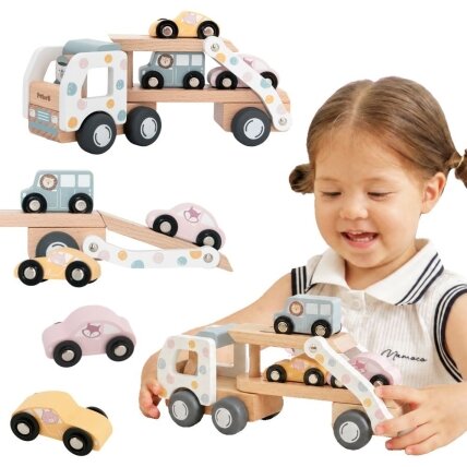 VIGA PolarB medinis autovežis transporteris 3 automobiliukai su vairuotoju 18m+ VIGA PolarB medinis autovežis transporteris 3 automobiliukai su vairuotoju 18m+