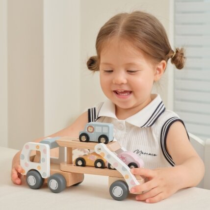 VIGA PolarB medinis autovežis transporteris 3 automobiliukai su vairuotoju 18m+ 4 VIGA PolarB medinis autovežis transporteris 3 automobiliukai su vairuotoju 18m+ 4