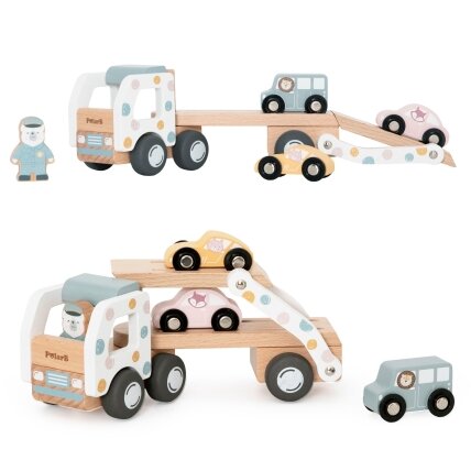 VIGA PolarB medinis autovežis transporteris 3 automobiliukai su vairuotoju 18m+ 6 VIGA PolarB medinis autovežis transporteris 3 automobiliukai su vairuotoju 18m+ 6