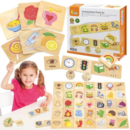 VIGA edukacinis žaidimas – mokomasis rūšiavimo dėlionė „Juslės“ 37 el. Montessori