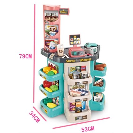 WOOPIE Parduotuvė Supermarketas ir pirkinių vežimėlis Krepšelis Parduotuvės kasa Svarstyklės Skaitytuvas 47 priedai 7