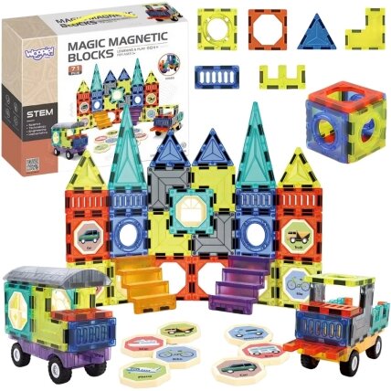 WOOPIE magnetinės 3D kaladėlės Rinkinys Pilis Transporto priemonės 71 vnt. WOOPIE magnetinės 3D kaladėlės Rinkinys Pilis Transporto priemonės 71 vnt.