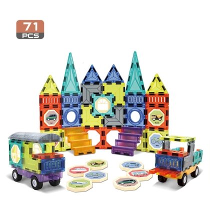 WOOPIE magnetinės 3D kaladėlės Rinkinys Pilis Transporto priemonės 71 vnt. 1