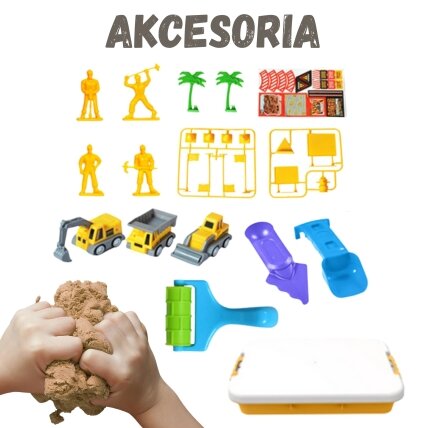WOOPIE Kinetinio smėlio rinkinys Statybų aikštelė lagamine Transporto priemonės 1 kg 1