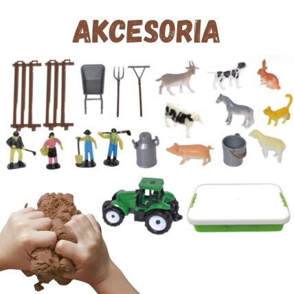 WOOPIE Kinetinio smėlio rinkinys Ūkis lagamine Traktorius Gyvūnai 1500g 2 WOOPIE Kinetinio smėlio rinkinys Ūkis lagamine Traktorius Gyvūnai 1500g 2