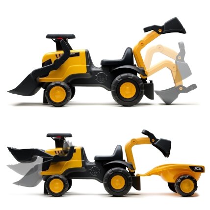 FALK Ežiukas traktorius JCB su priekaba, grėbliukais ir kastuvėliu, tylūs ratai 1–3 m. 2 FALK Ežiukas traktorius JCB su priekaba, grėbliukais ir kastuvėliu, tylūs ratai 1–3 m. 2