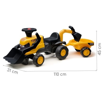 FALK Ežiukas traktorius JCB su priekaba, grėbliukais ir kastuvėliu, tylūs ratai 1–3 m. 3 FALK Ežiukas traktorius JCB su priekaba, grėbliukais ir kastuvėliu, tylūs ratai 1–3 m. 3
