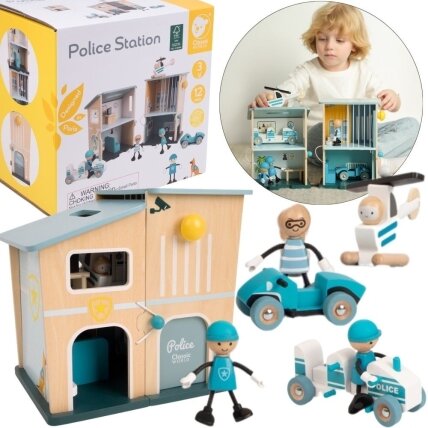 CLASSIC WORLD Policijos nuovada Medinis automobilis Sraigtasparnis Figūrėlės 12 el.