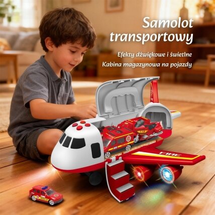 WOOPIE Išskleidžiamas lėktuvas-transporteris Ugniagesių tarnyba su 3 ugniagesių automobiliais XL rinkinys Kelio ženklai 12