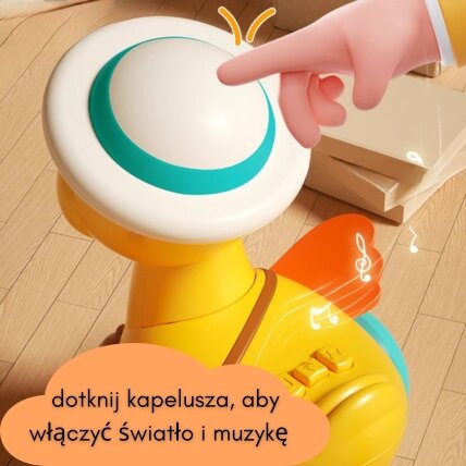 WOOPIE BABY geltona antytė su rožiniu kiškučiu priekabėlėje traukimui 3