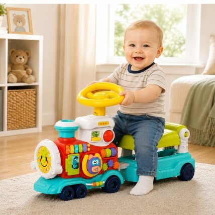 WOOPIE BABY Lokomotyvas stumdukas – paspirtukas 2in1 interaktyvus traukinys 5