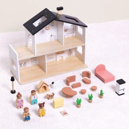 TOOKY TOY Medinis lėlių namelis su priedais ir šeimyna 20 el. 2