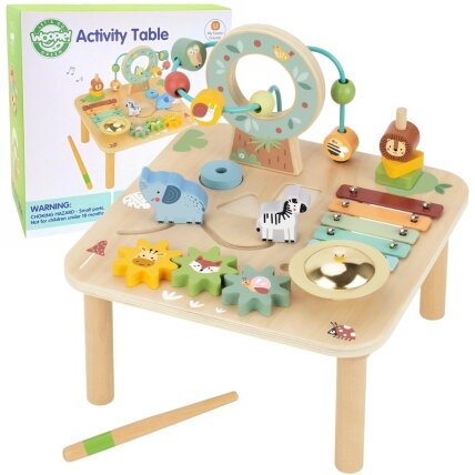 WOOPIE GREEN Medinis edukacinis veiklos staliukas Muzikinis sensorinis labirintas 5in1