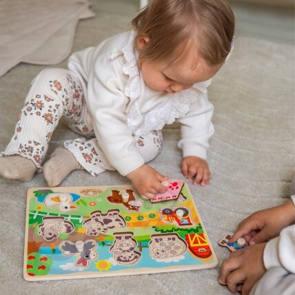 WOOPIE GREEN Medinės Montessori dėlionės Ūkis su kaištukais derinimui 2