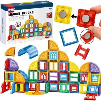 WOOPIE Magnetinės konstrukcinės 3D kaladėlės edukacinis rinkinys Pilis 100el.