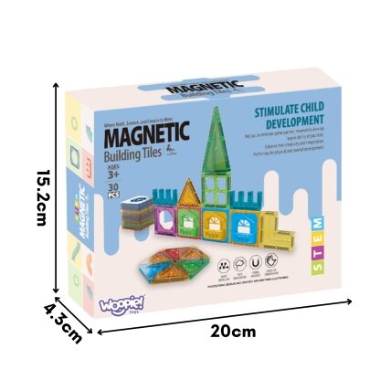 WOOPIE Magnetinės konstrukcinės kaladėlės 3D edukacinis rinkinys Pilis 30 vnt. 6