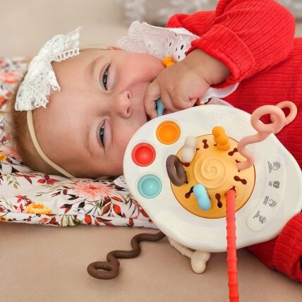 WOOPIE BABY sensorinis Montessori žaislas kramtukas barškutis daugiafunkcis UFO 1