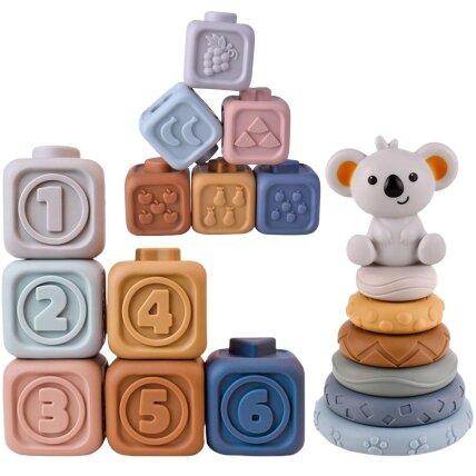 WOOPIE BABY Minkšti guminiai sensoriniai kaladėliai, rinkinys 3in1 Meškiukas 1 WOOPIE BABY Minkšti guminiai sensoriniai kaladėliai, rinkinys 3in1 Meškiukas 1