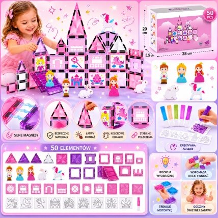 WOOPIE Magnetinių kaladėlių rinkinys Princesės pilis 50 vnt. 15 WOOPIE Magnetinių kaladėlių rinkinys Princesės pilis 50 vnt. 15