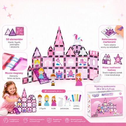 WOOPIE Magnetinių kaladėlių rinkinys Princesės pilis 50 vnt. 16