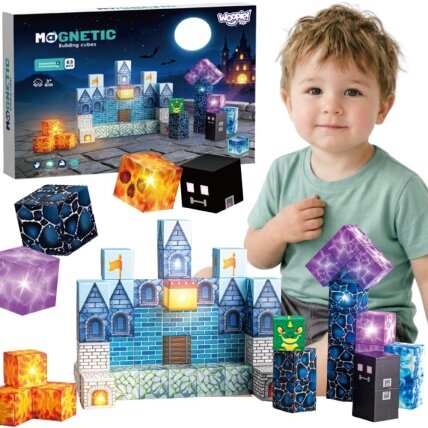 WOOPIE Magnetiniai konstrukciniai blokeliai Pikselinė pilis 64 vnt.