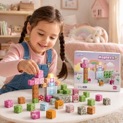 Woopie magnetiniai blokeliai kubeliai 48 vnt. Montessori edukacinė 3D dėlionė 2