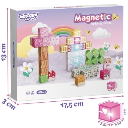 Woopie magnetiniai blokeliai kubeliai 48 vnt. Montessori edukacinė 3D dėlionė 4