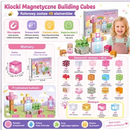 Woopie magnetiniai blokeliai kubeliai 48 vnt. Montessori edukacinė 3D dėlionė 5