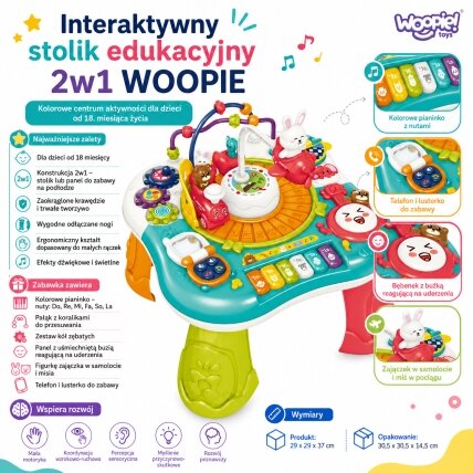 WOOPIE BABY Interaktyvus edukacinis staliukas 2in1 Pianinas Garsai 2