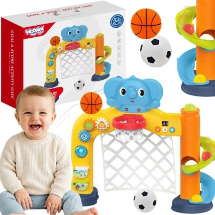 WOOPIE BABY Interaktyvus sporto centras 2in1: vartai ir krepšys su drambliuku WOOPIE BABY Interaktyvus sporto centras 2in1: vartai ir krepšys su drambliuku