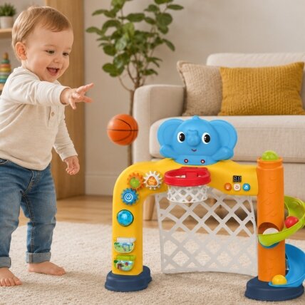 WOOPIE BABY Interaktyvus sporto centras 2in1: vartai ir krepšys su drambliuku 1 WOOPIE BABY Interaktyvus sporto centras 2in1: vartai ir krepšys su drambliuku 1
