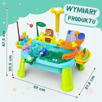 WOOPIE Vandens staliukas 4in1 žaidimas Žuvyčių gaudymas Kriauklė Vandens čiuožykla Gėlytė 4