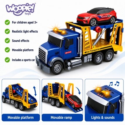 WOOPIE Autovežis Sunkvežimis Transporteris su automobiliuku Šviesa Garsas M 1:14 3 WOOPIE Autovežis Sunkvežimis Transporteris su automobiliuku Šviesa Garsas M 1:14 3