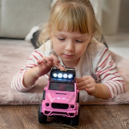 WOOPIE Rinkinys: rožinis visureigis su priekaba ir arklio figūrėle 1