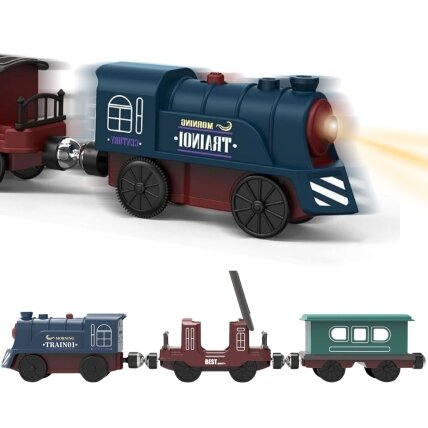 WOOPIE Elektrinis retro traukinukas su bėgiais Garvežys lokomotyvas + 2 vagonai – rinkinys 76 vnt. 11 WOOPIE Elektrinis retro traukinukas su bėgiais Garvežys lokomotyvas + 2 vagonai – rinkinys 76 vnt. 11