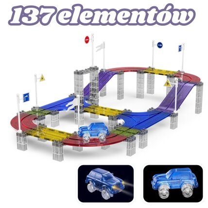 WOOPIE Magnetinė lenktyninė automobilių trasa + mašinėlė 137 vnt. 12 WOOPIE Magnetinė lenktyninė automobilių trasa + mašinėlė 137 vnt. 12