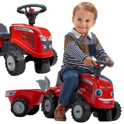 FALK Baby Massey Ferguson raudonas traktoriukas su priekabėle + priedai nuo 1 iki 3 metų