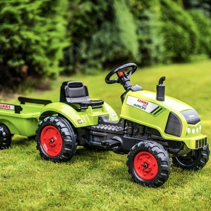 FALK Claas žalias pedalinis traktoriukas su signalu ir priekaba 2–5 m. 3