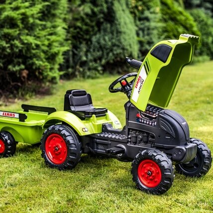 FALK Claas žalias pedalinis traktoriukas su signalu ir priekaba 2–5 m. 4 FALK Claas žalias pedalinis traktoriukas su signalu ir priekaba 2–5 m. 4