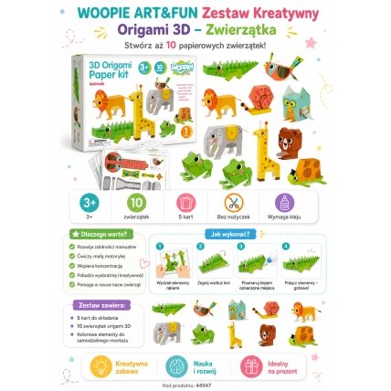 WOOPIE ART&FUN Kūrybinis rinkinys 3D origami „Pasidaryk pats“ 10 gyvūnėlių 1 WOOPIE ART&FUN Kūrybinis rinkinys 3D origami „Pasidaryk pats“ 10 gyvūnėlių 1