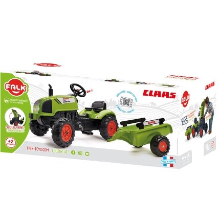 FALK Claas žalias pedalinis traktoriukas su signalu ir priekaba 2–5 m. 10
