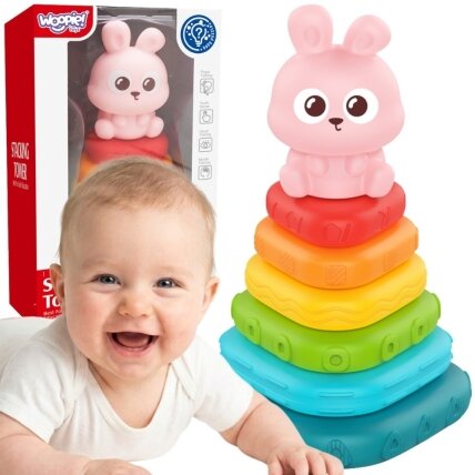 WOOPIE BABY Sensorinė piramidė Bokštelis Rūšiuotuvas Zuikutis 6m+ WOOPIE BABY Sensorinė piramidė Bokštelis Rūšiuotuvas Zuikutis 6m+
