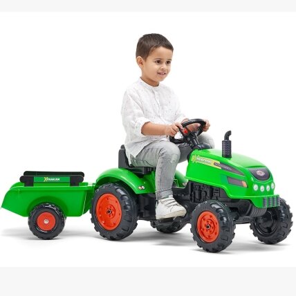 FALK X Tractor žalias pedalinis traktoriukas su priekaba, signalas, 2–5 m. 5