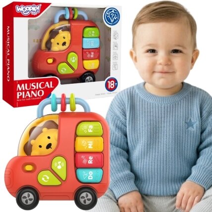 WOOPIE BABY Interaktyvus pianinas Autobusas Liūtas Muzikiniai vargonėliai Garsai Šviesos 18m