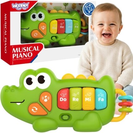 WOOPIE BABY Interaktyvus pianinas Krokodilas Muzikinės armonikėlės Garsai Šviesa 18m+