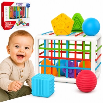 WOOPIE BABY Elastingas sensorinis kubas-rūšiuoklis vaikams Spalvotos formos 13 vnt. WOOPIE BABY Elastingas sensorinis kubas-rūšiuoklis vaikams Spalvotos formos 13 vnt.