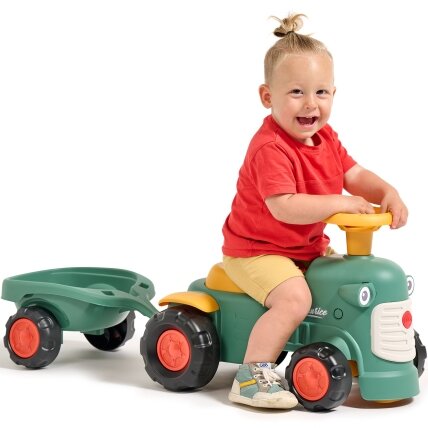 FALK Baby Maurice žalias vintažinis traktoriukas su priekaba nuo 1 iki 3 metų