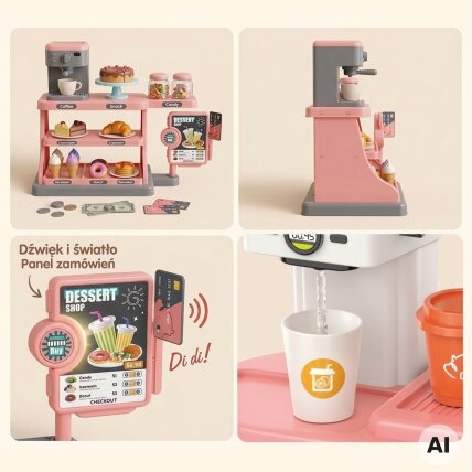 WOOPIE Kavinė Konditerija Parduotuvėlė Vaikams Kasa Aparatas Espresso Garsas 4 WOOPIE Kavinė Konditerija Parduotuvėlė Vaikams Kasa Aparatas Espresso Garsas 4